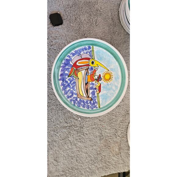 Nino Parrucca Pottery Modernist Plate 10.5" Made in Italy #214 Fisherman - Picture 2 of 6